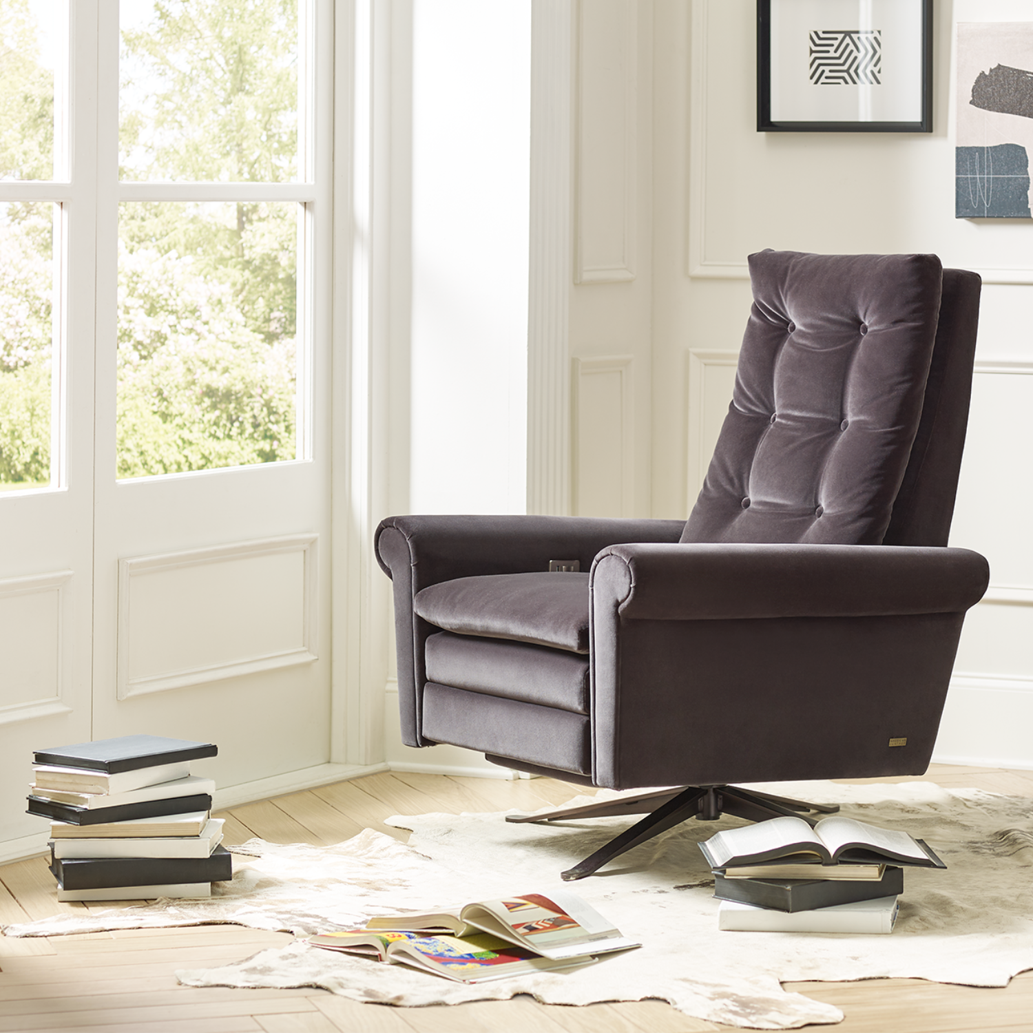 The Reinvented Recliner, by American Leather, is a beautiful chair that functions as a space efficient comfortable recliner that is easy on the eye as well. 