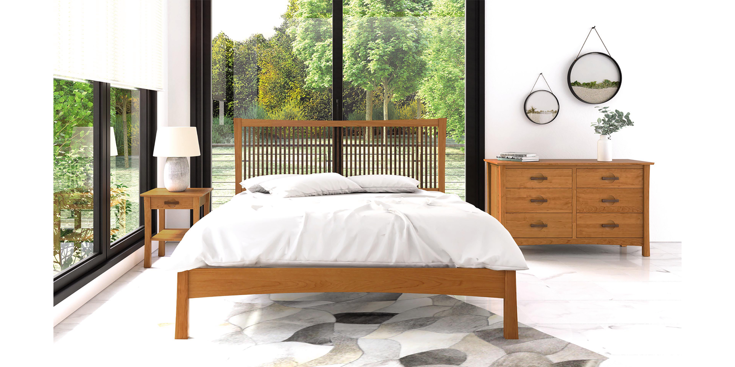 Our solid wood bedroom furniture is beautiful to see and expertly made with care. Each is made in Vermont out of solid North American Cherry.