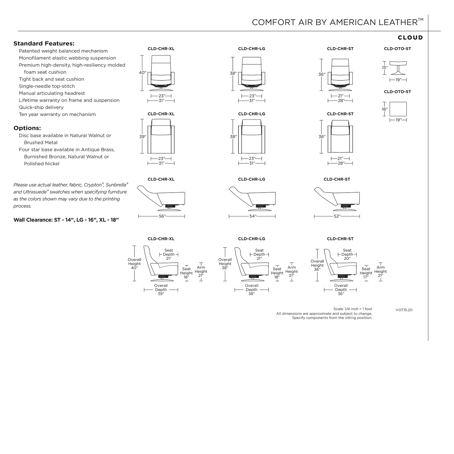 Cloud Comfort Air Chair by American Leather | Spec Sheet Dimensions