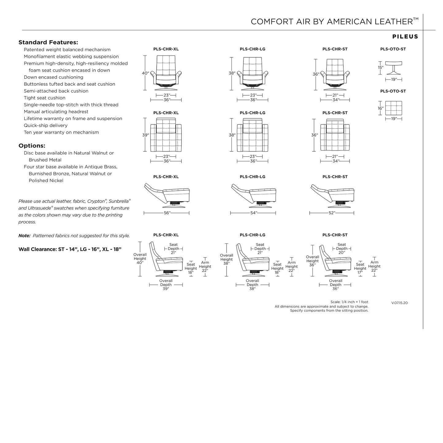 Pileus Comfort Air Motion Chair by American Leather | Spec Sheet Dimensions