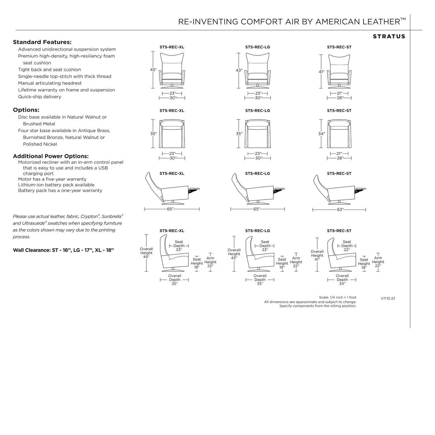 Status Spec Sheet | Comfort Air motion chair by American Leather