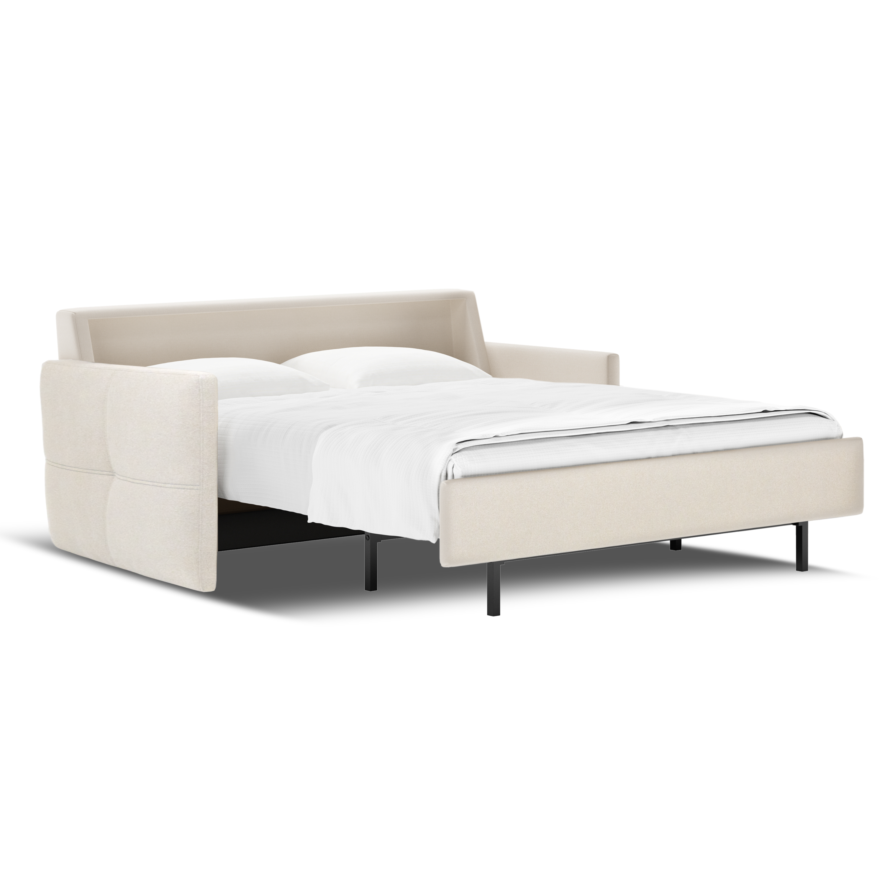 American Leather Bentley Comfort Sleeper: no bars, no springs, edge-to-edge comfort with a petite quilted track arm. Stain-resistant fabrics or leather.