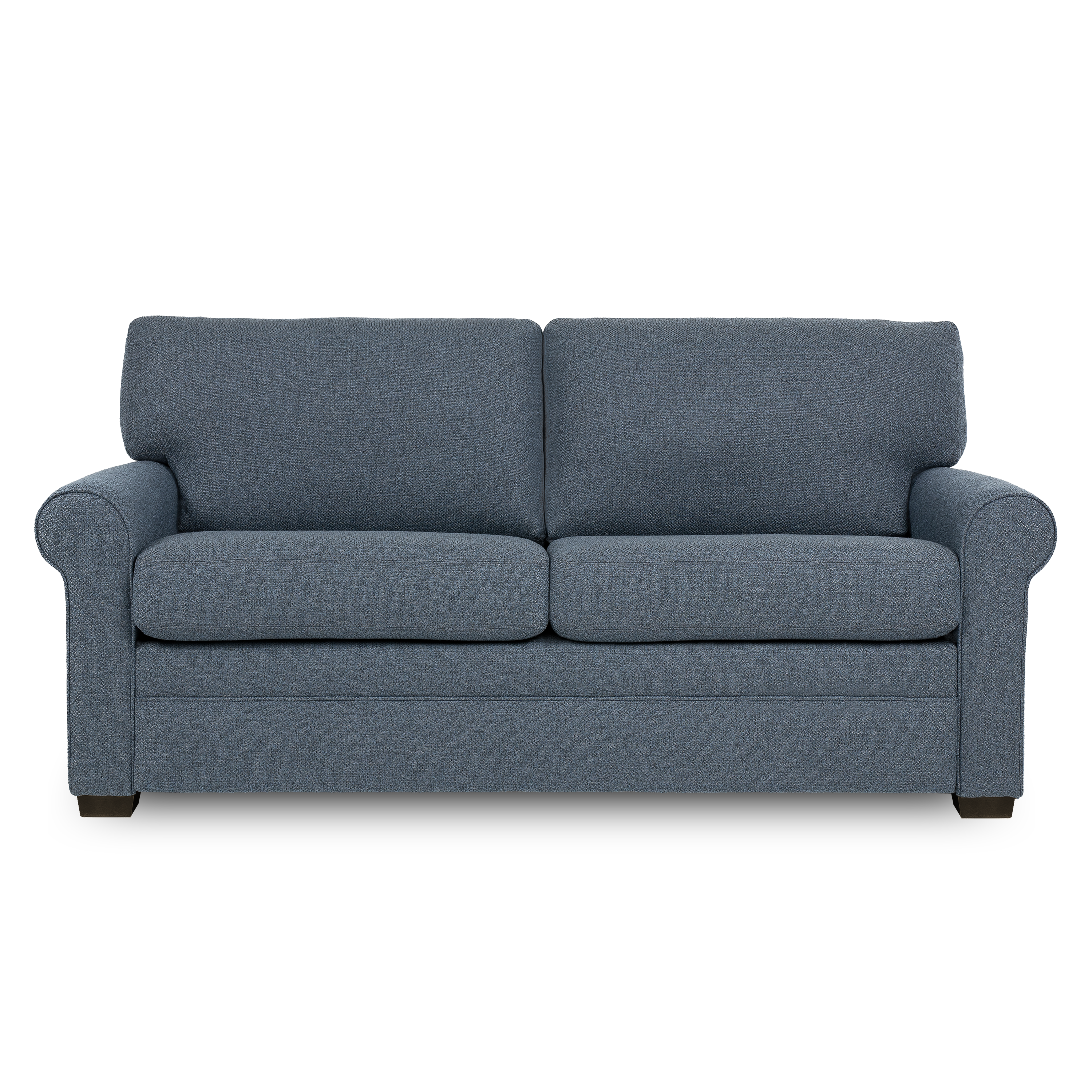 Gaines Comfort Sleeper, blue, two-seat, traditional rolled arm with updated look