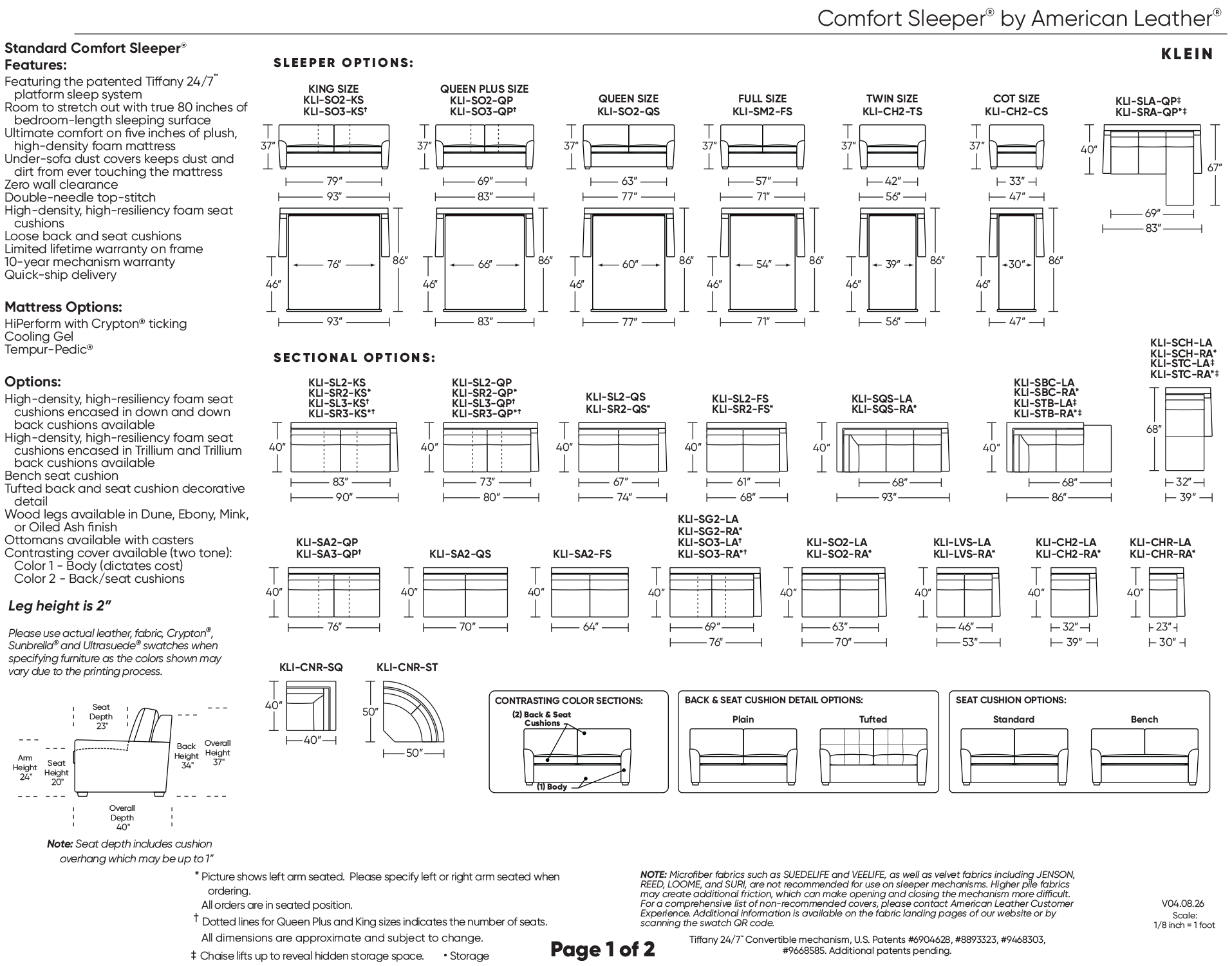 Klein spec sheet