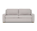 Lyons by American Leather, modern two-seater sofa in a light gray textured fabric, shown from a straight-on front angle against a plain white background.