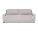 Lyons by American Leather, modern two-seater sofa in a light gray textured fabric, shown from a straight-on front angle against a plain white background.