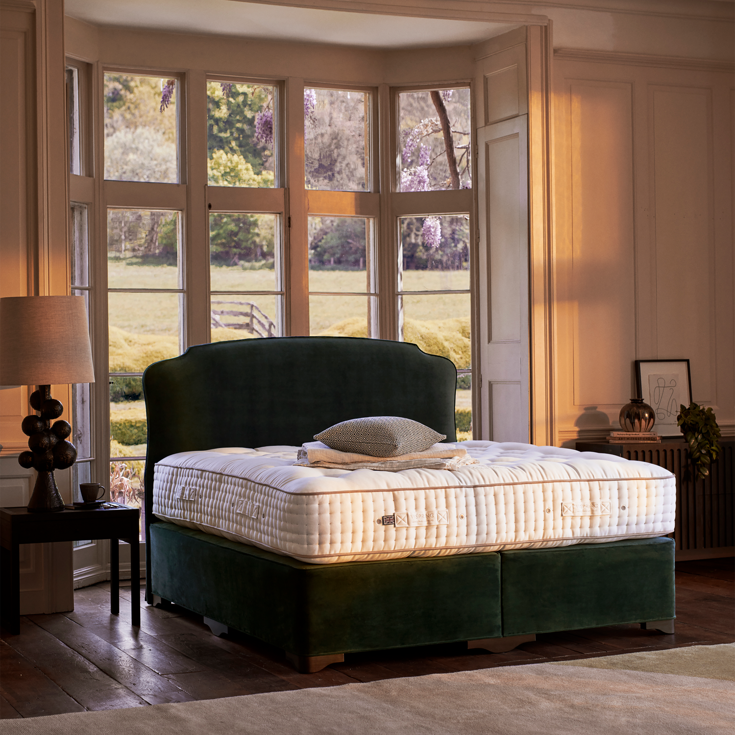 Vispring mattresses have been expertly handmade in England since 1901 and, as the name suggests, springs are the most important ingredient in the Vispring recipe as they work in harmony with the all natural fiber fillings and upholstery to create a balance of strength, durability, and softness.