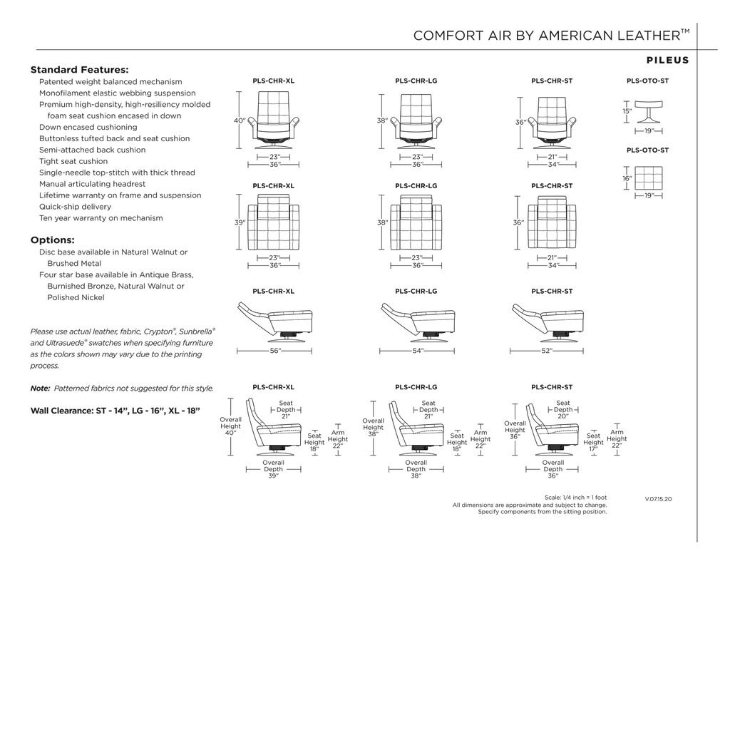 Pileus Comfort Air Motion Chair by American Leather | Spec Sheet Dimensions